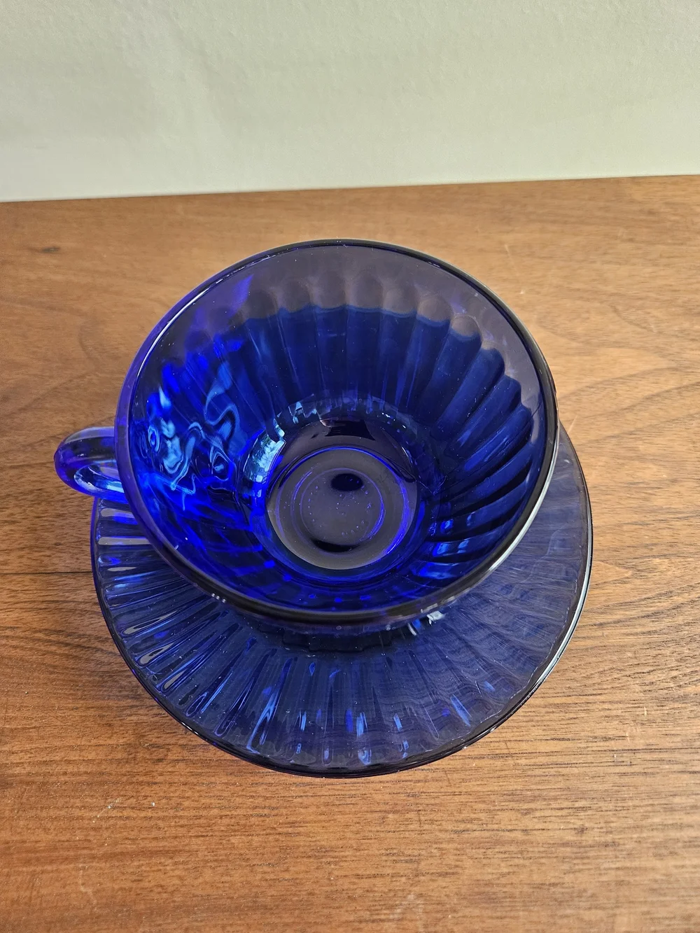 Brazil Cobalt Blue Glass Teacup and‎ Saucer